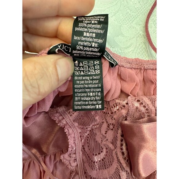 Victoria’s Secret Size Small Pink Neglige Sheer Pleated Skirt Lace Cups Boudoir - Picture 6 of 8
